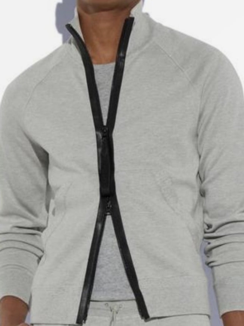 Tom Ford Light Gray Zip-Up Sweater with Black Trim Size 56 New With Tags